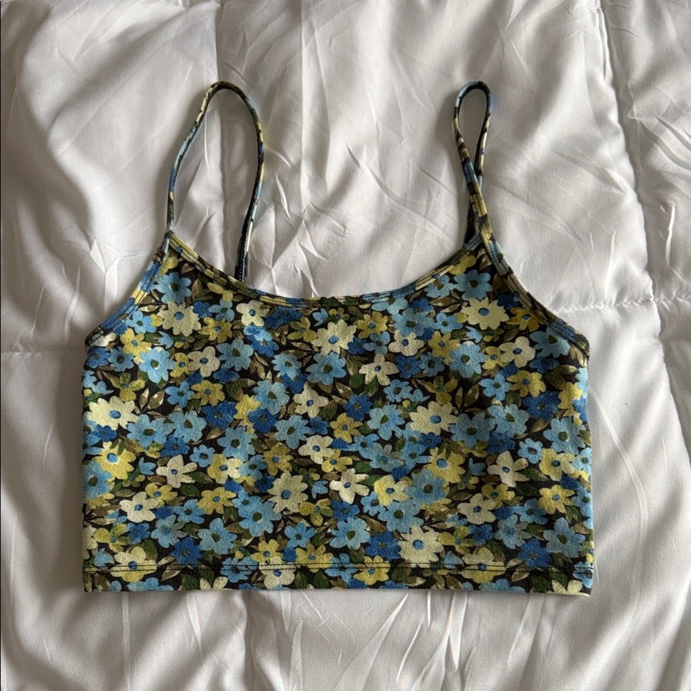 Forever 21 Blue and Yellow Floral Tank Top